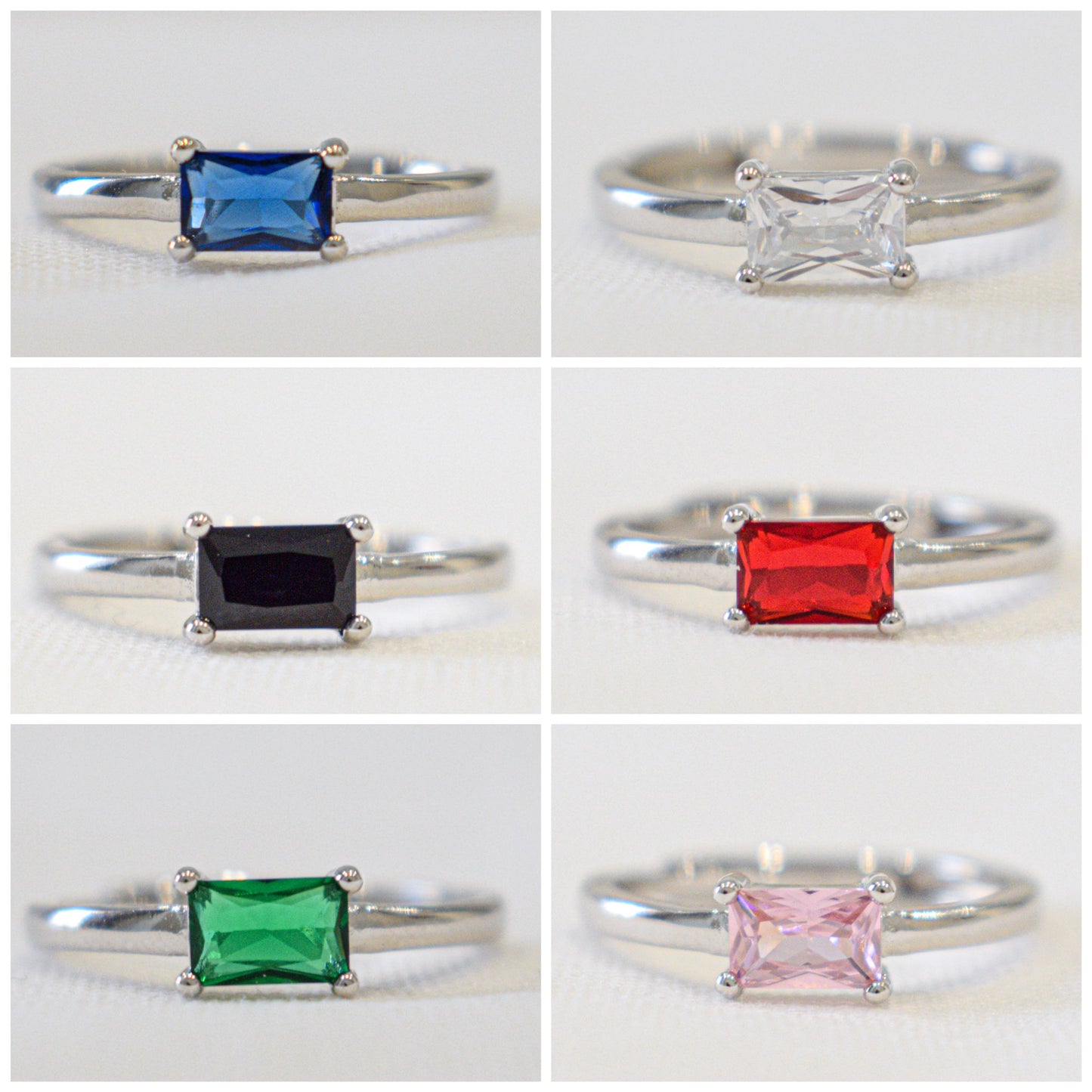 Anello Rectangle con zircone rettangolare colorato.