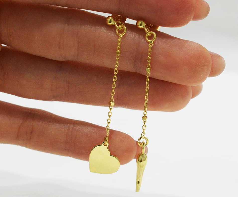 Orecchini Cuore pendente in argento 925 placcato oro.