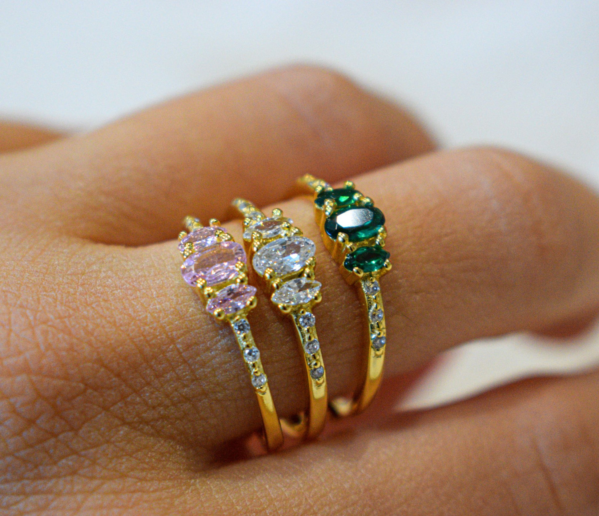 Anelli tris princess con base placcata in oro