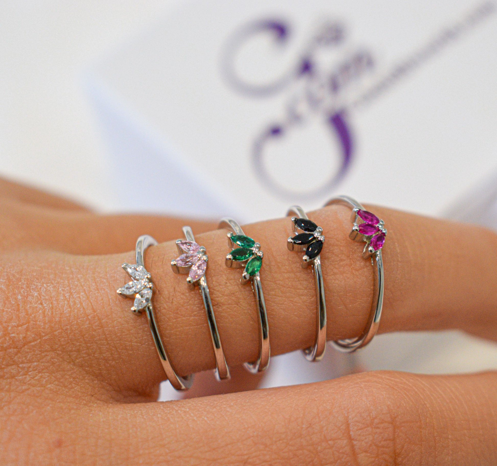 Anelli spiga con zirconi colorati in argento 925