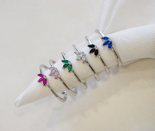 Anelli spiga con zirconi colorati in argento 925.