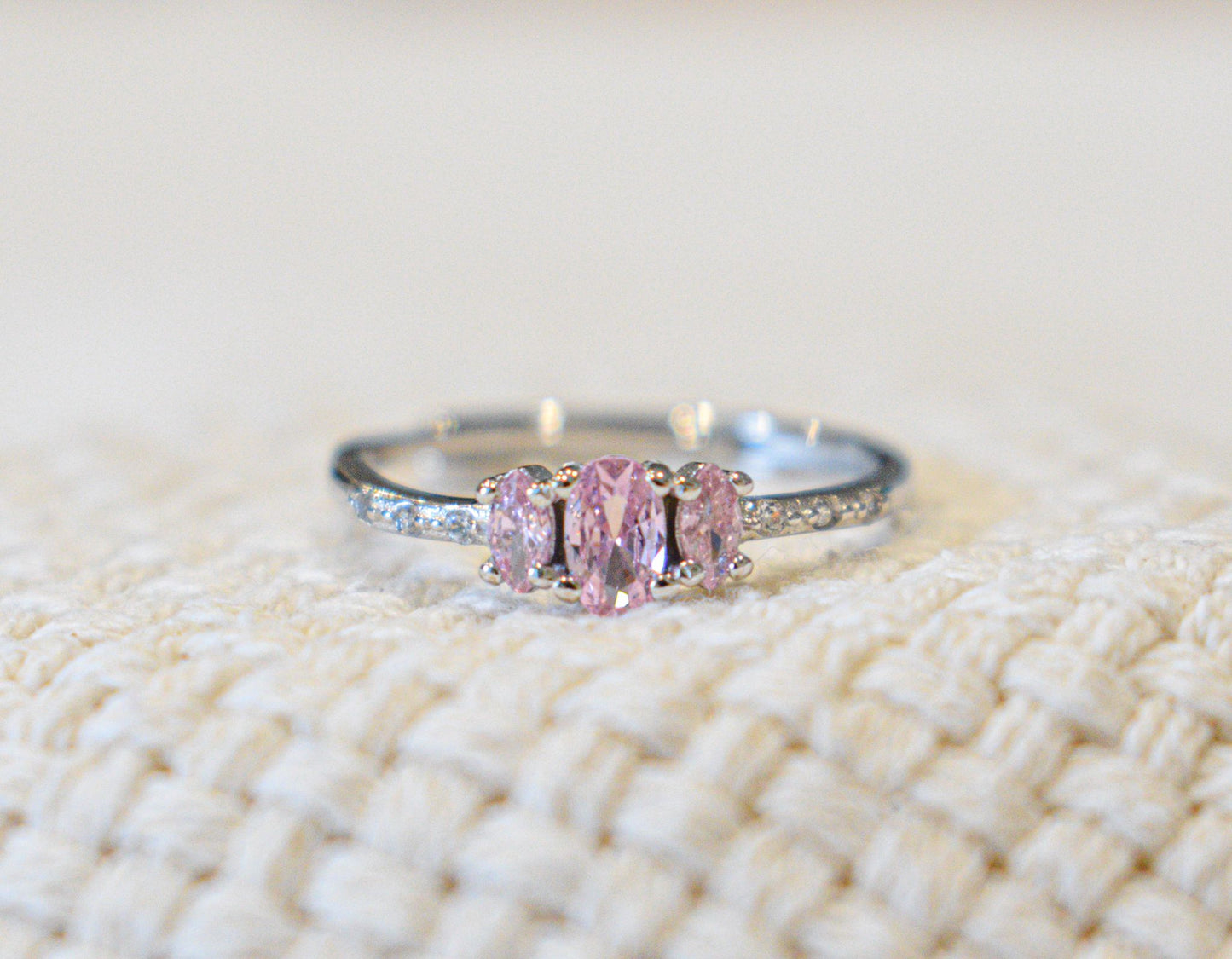 anello tris princess con base argento 925 e zirconi rosa