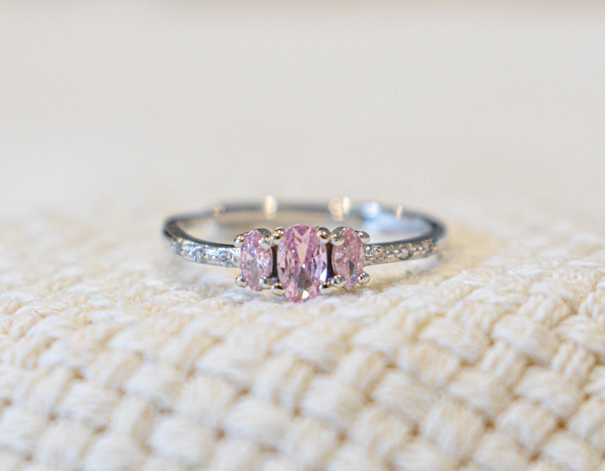 anello tris princess con base argento 925 e zirconi rosa