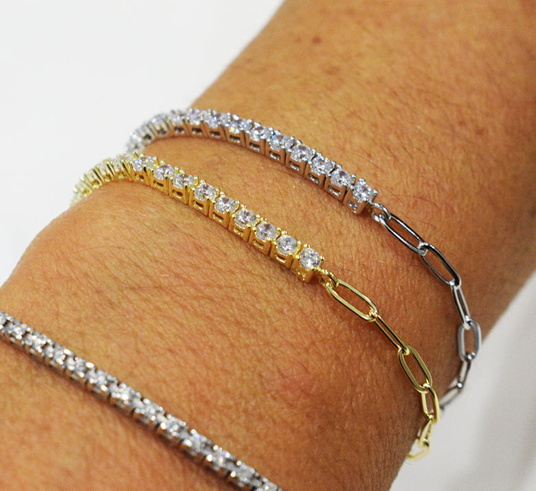 Bracciale Tennis in argento 925 colorazioni argento o placcato oro.