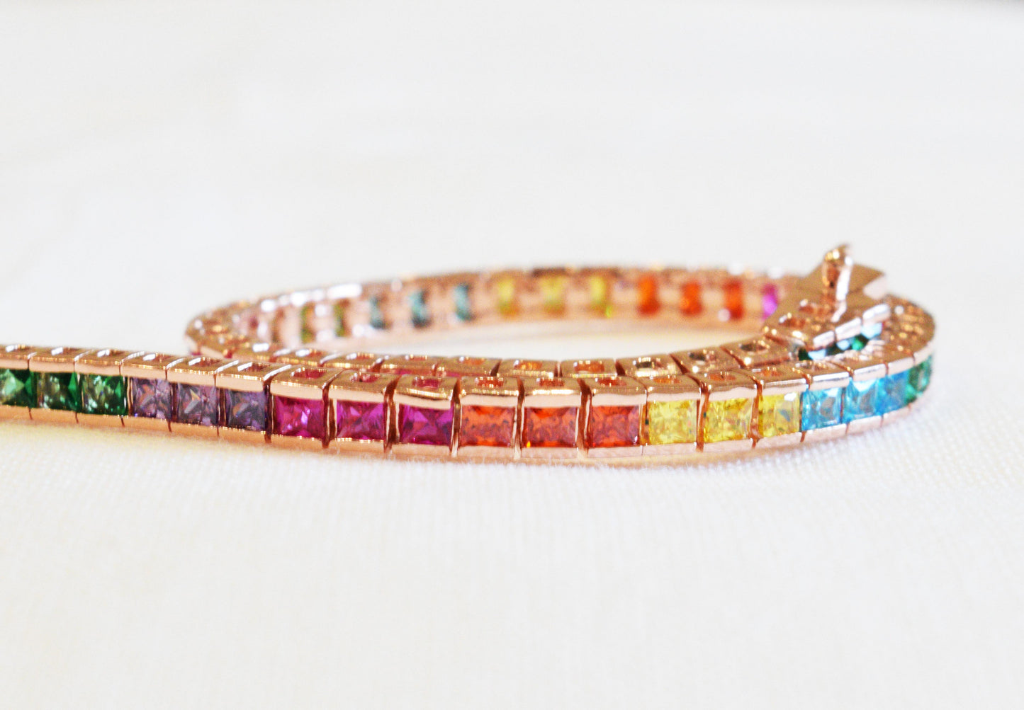 Bracciale tennis rainbow squadrato argento rosé
